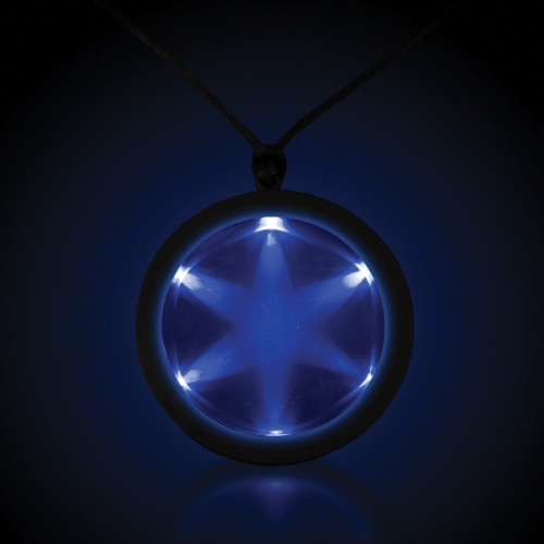 Blue 2 1/4" Fusion Light Up LED Glow Badge with Necklace