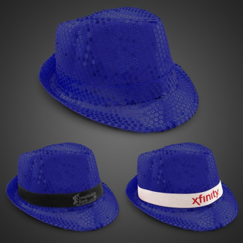 Blue Sequin Costume Fedora With Imprinted Band