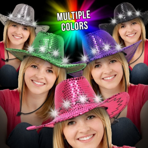 Sequin LED Cowboy Hats-Imprinted Bands Available