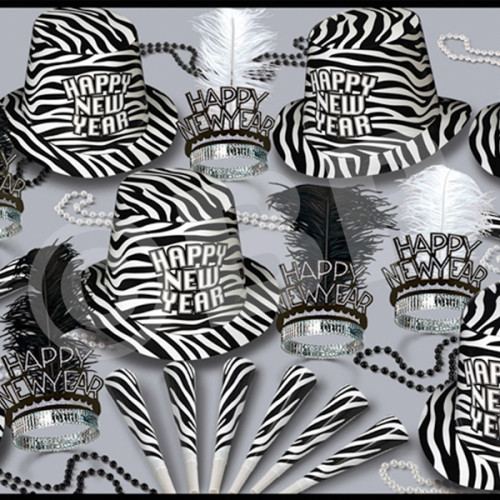 Zebra Print New Year's Eve Party Kit for 50