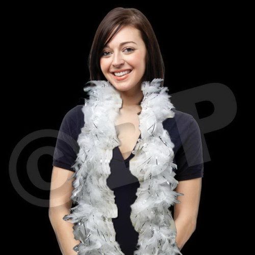 White Feather Boa with Silver Tinsel