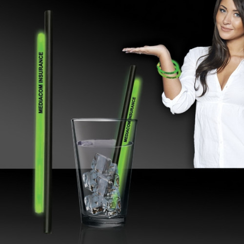 Green 9" Light Up Glow Straw AND Bracelets