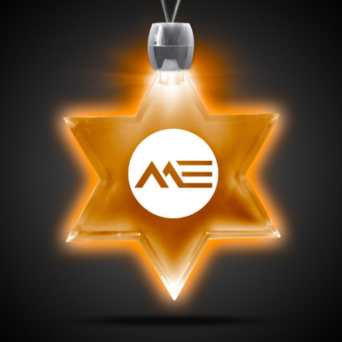 Star of David Amber Light-Up LED Acrylic Pendant Necklace