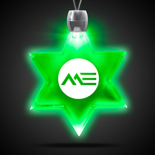 Star of David Green Light-Up Acrylic Pendant Necklace