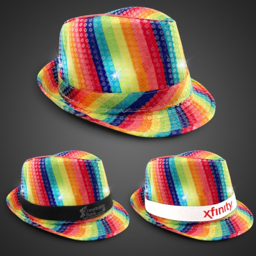 Rainbow Sequin LED Fedora with Imprinted Band