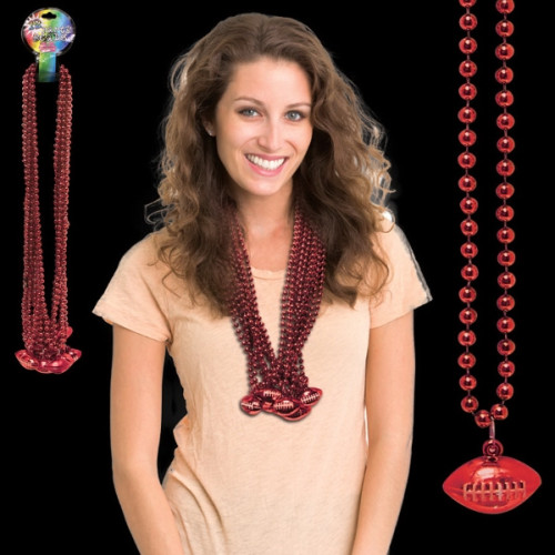 Red Beaded Necklace with Football Pendant