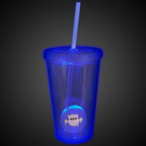 Blue Light Up Travel Cup with Custom Printed Insert