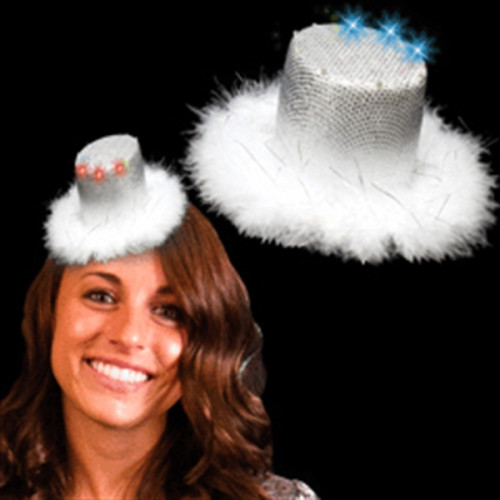 Silver Mini Light Up LED Glow Top Hat Costume Fascinator