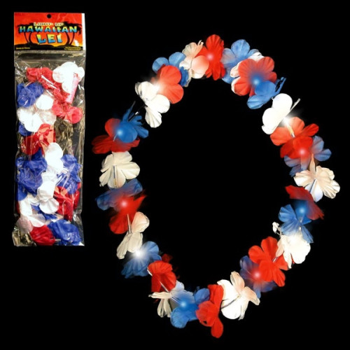 LED Light Up Glow Red, White and Blue 33" Flower Leis