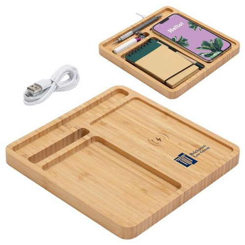 Bamboo Desk Organizer with 5W Wireless Charger