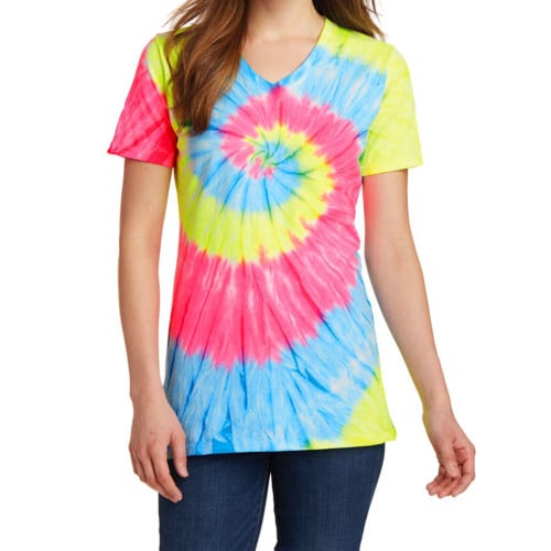 Port & Company® Ladies Tie-Dye V-Neck Tee