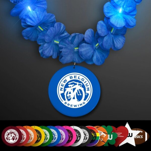 Light Up Blue Lei with Medallion