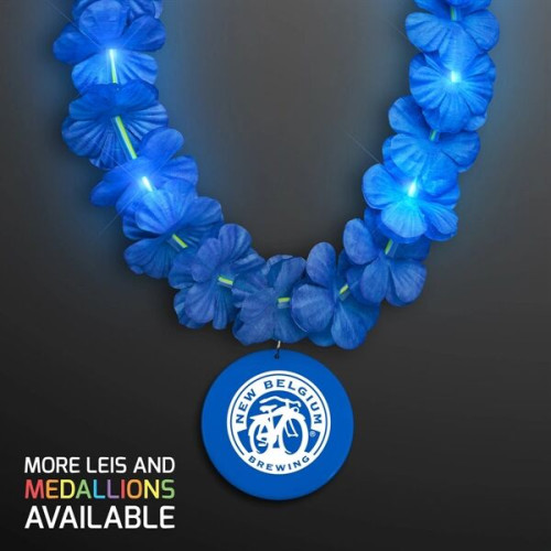 Light Up Blue Lei with Medallion