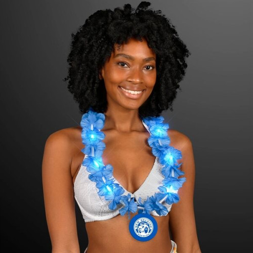 Light Up Blue Lei with Medallion