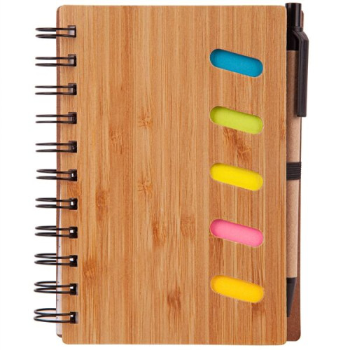 4.75" x 6" Bamboo Notebook with Pen & Sticky Notes