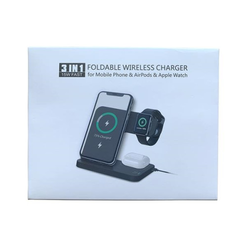 3-in-1 Foldable 15W Fast Wireless Charging Stand for Cell Ph
