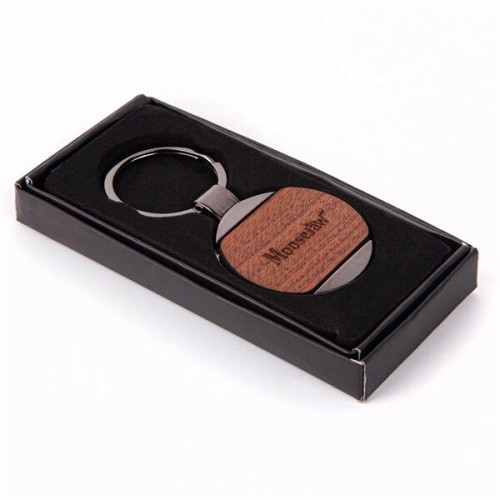 Newcastle Gunmetal & Wood Round Key Chain