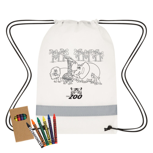 Lil' Bit Reflective Coloring Drawstring Bag With Crayons