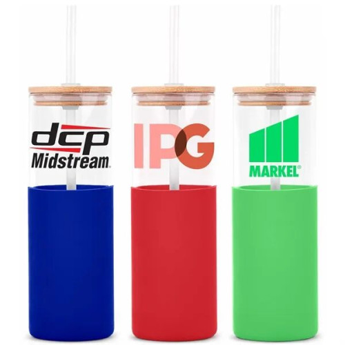 18oz. Glass Tumbler with Bamboo Lid, Straw & Silicone Sleeve