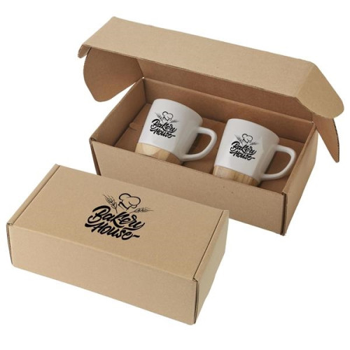 11 oz Ceramic Mugs with Removable Bamboo Coaster Gift Set