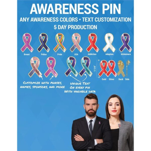 Awareness Ribbon Lapel Pin - Any Color - Fully Customizable