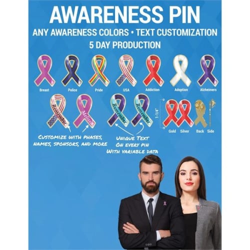 Awareness Ribbon Lapel Pin - Any Color - Fully Customizable