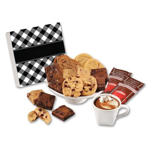 Gourmet Cookie & Brownie Gift Box with Black Plaid Sleeve