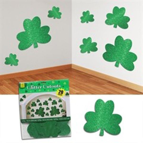 Shamrock Glitter Cutouts - 20 Pack