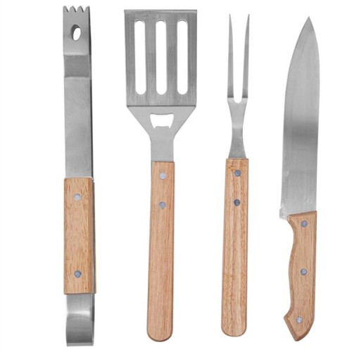 4-Piece Bamboo BBQ Grill Set with Polyester Carry Case