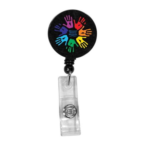 Round Retractable Badge Holder w/ Alligator Clip, Full Color