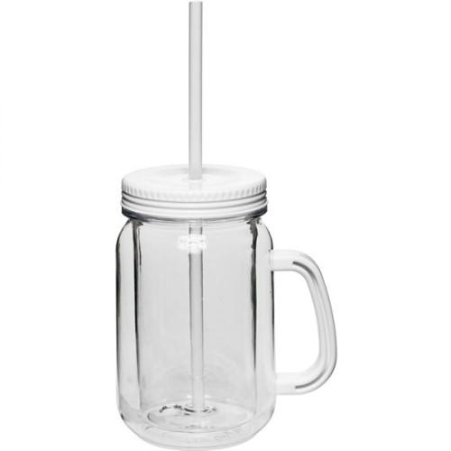 17 oz. BPA free Double Wall Mason Jar w/ Handle, Lid & straw