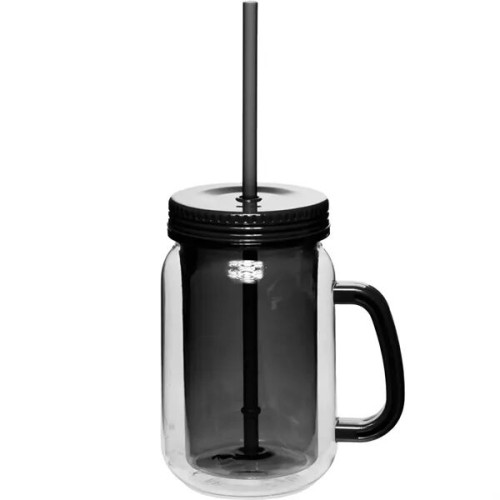 17 oz. BPA free Double Wall Mason Jar w/ Handle, Lid & straw