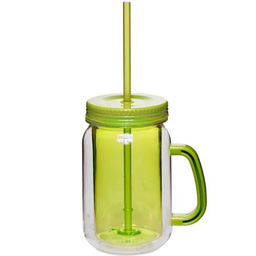 17 oz. BPA free Double Wall Mason Jar w/ Handle, Lid & straw