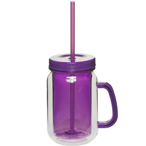 17 oz. BPA free Double Wall Mason Jar w/ Handle, Lid & straw