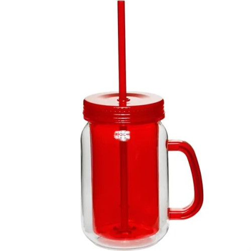 17 oz. BPA free Double Wall Mason Jar w/ Handle, Lid & straw