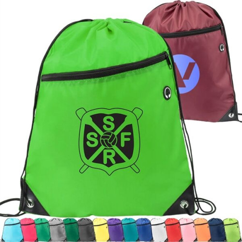 Drawstring Backpack w/ Front Zip Pocket & Earphone (14"x18")