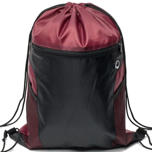 Front Zipper Drawstring Backpack w/ Side Mesh Pocket 14"x18"
