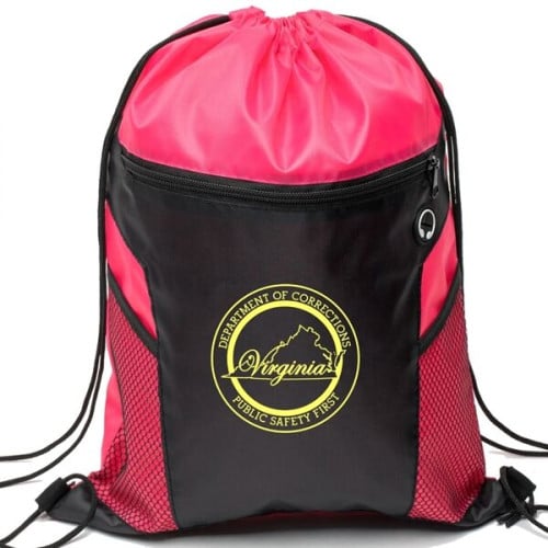 Front Zipper Drawstring Backpack w/ Side Mesh Pocket 14"x18"