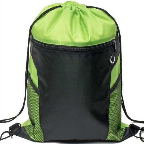 Front Zipper Drawstring Backpack w/ Side Mesh Pocket 14"x18"