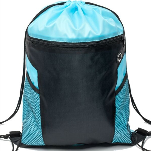 Front Zipper Drawstring Backpack w/ Side Mesh Pocket 14"x18"