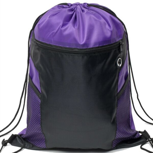 Front Zipper Drawstring Backpack w/ Side Mesh Pocket 14"x18"