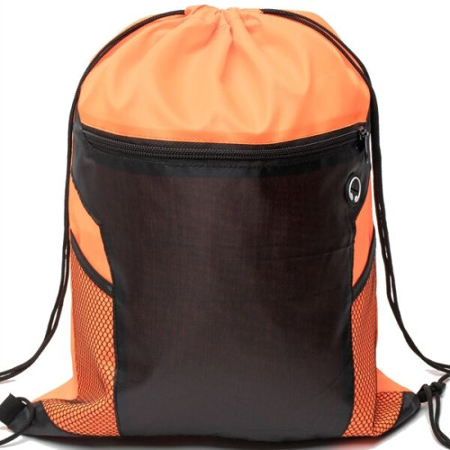 Front Zipper Drawstring Backpack w/ Side Mesh Pocket 14"x18"