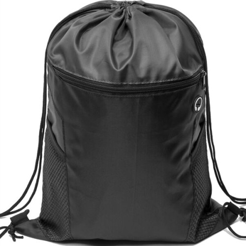 Front Zipper Drawstring Backpack w/ Side Mesh Pocket 14"x18"