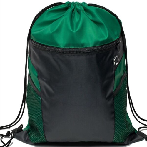 Front Zipper Drawstring Backpack w/ Side Mesh Pocket 14"x18"