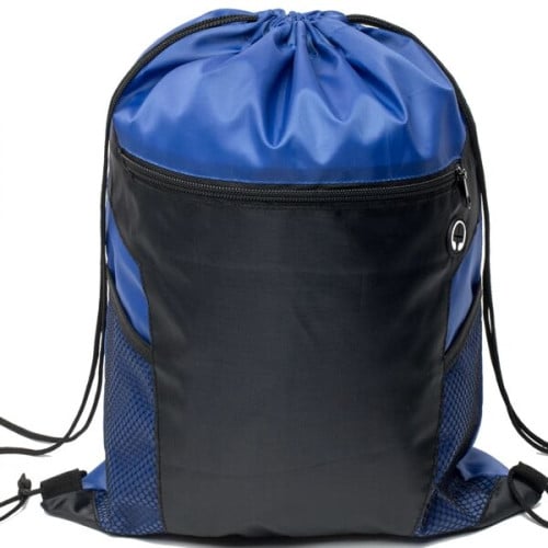 Front Zipper Drawstring Backpack w/ Side Mesh Pocket 14"x18"
