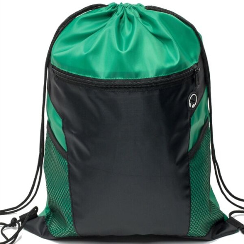 Front Zipper Drawstring Backpack w/ Side Mesh Pocket 14"x18"