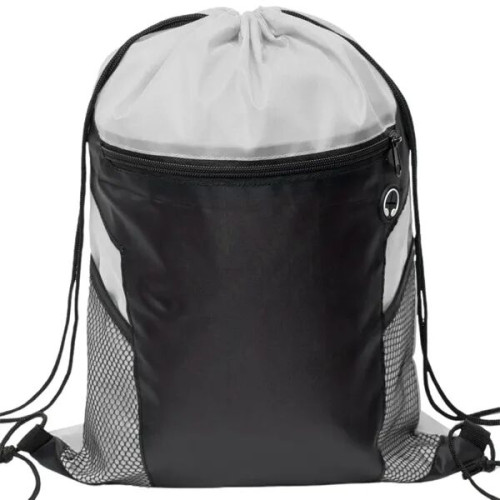 Front Zipper Drawstring Backpack w/ Side Mesh Pocket 14"x18"