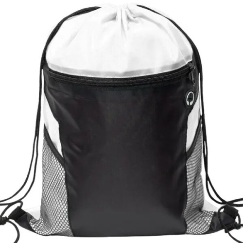 Front Zipper Drawstring Backpack w/ Side Mesh Pocket 14"x18"