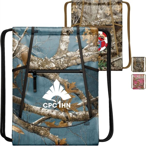Drawstring Camo Backpack w/ Front Zipper Bag (13" x 18")