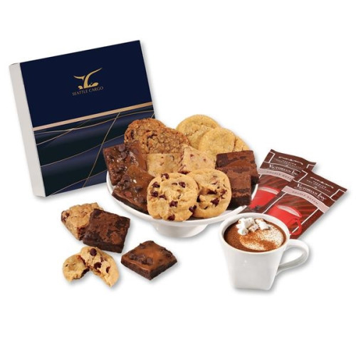 Gourmet Cookie & Brownie Gift Box with Navy & Gold Sleeve